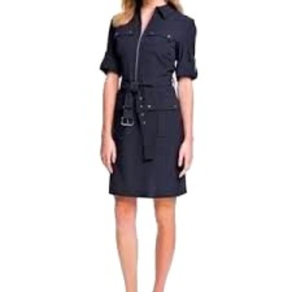 Sharagano Dresses & Skirts - NWT Sharagano Stretch Navy Denim Style Midi Dress Size 8